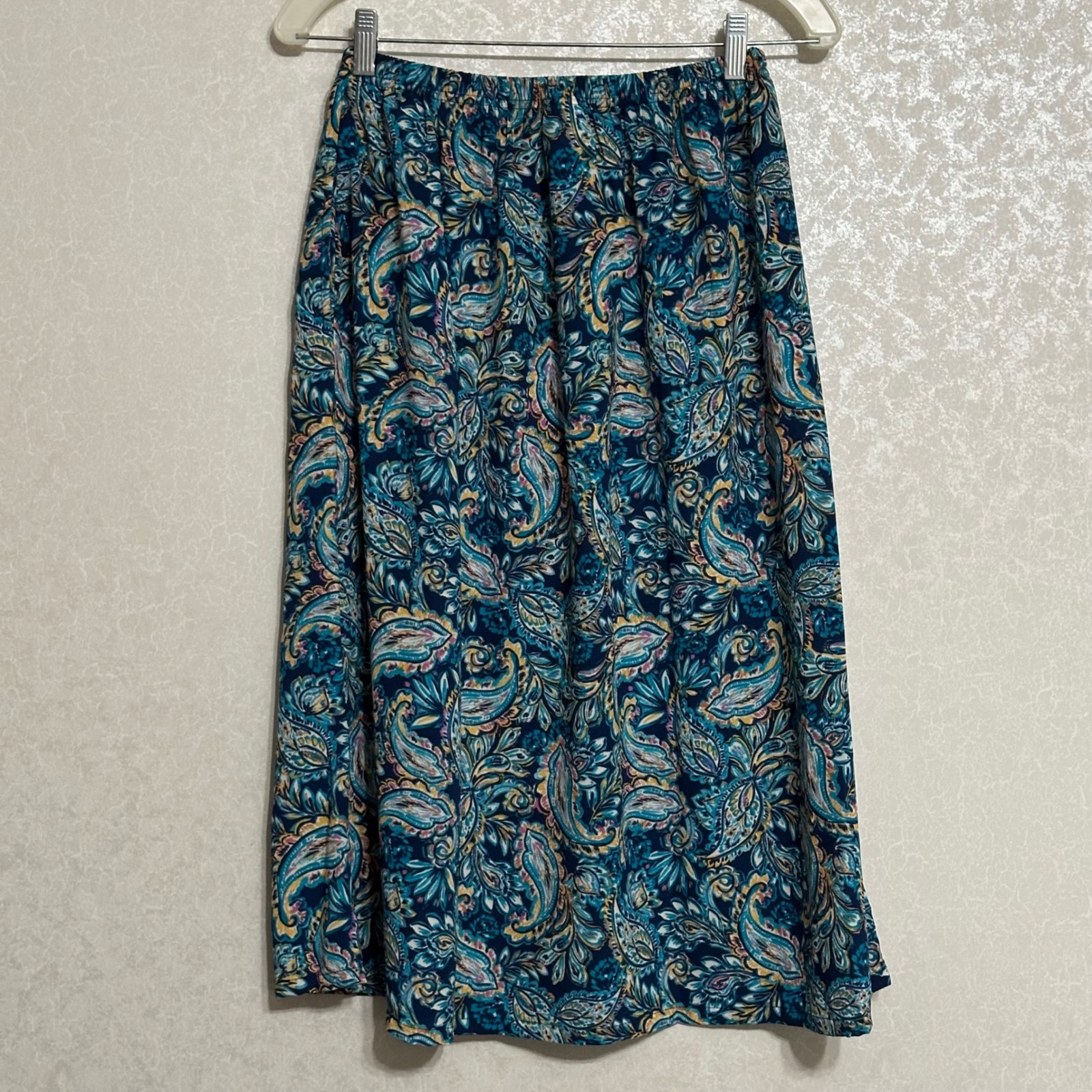 Blair Vintage Midi Skirt Paisley Print Blue Teal Elastic Waist Pockets Boho Ps — image 2 of 6